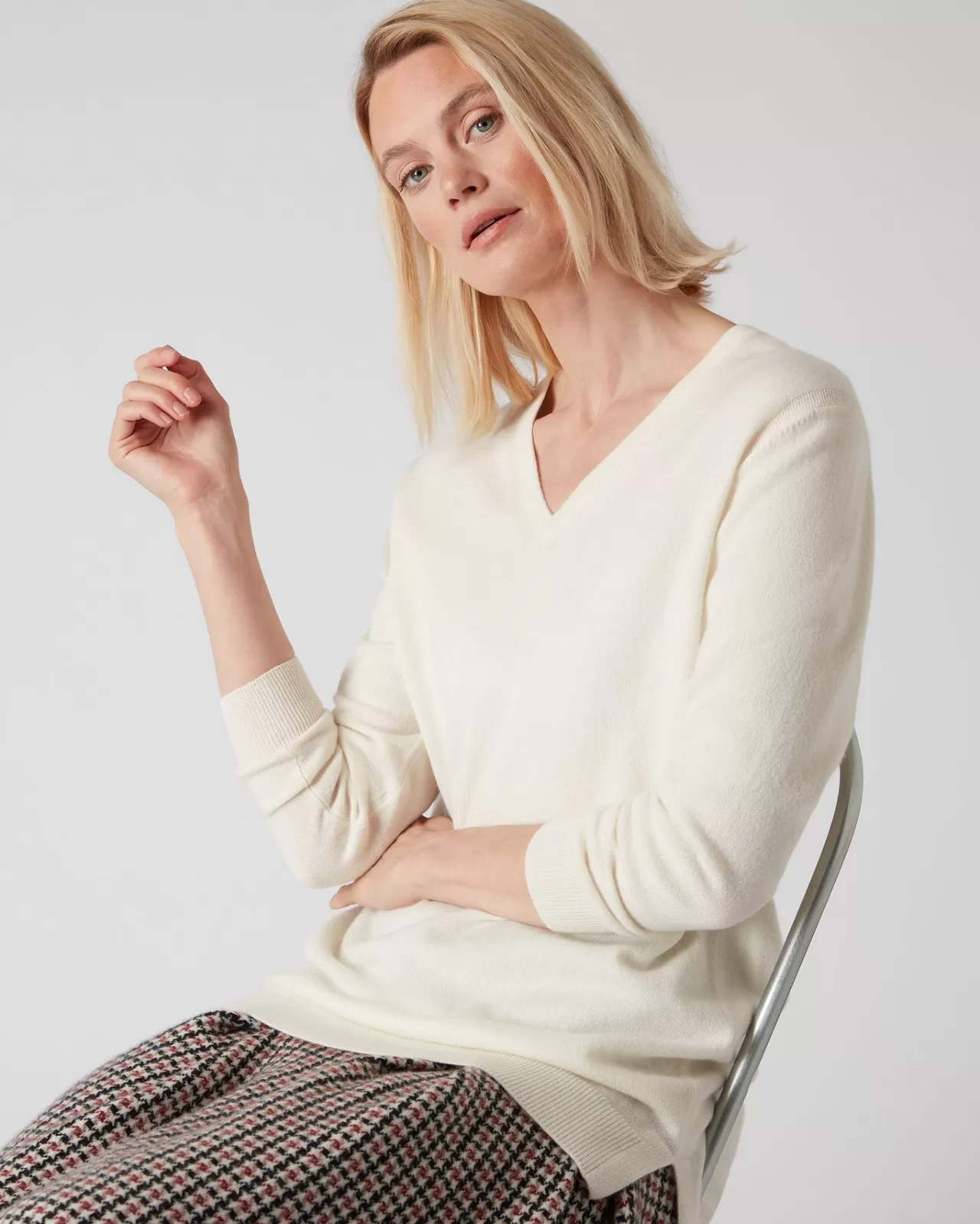 Women N.Peal V Necks | Women'S V Neck Longline Cashmere Jumper