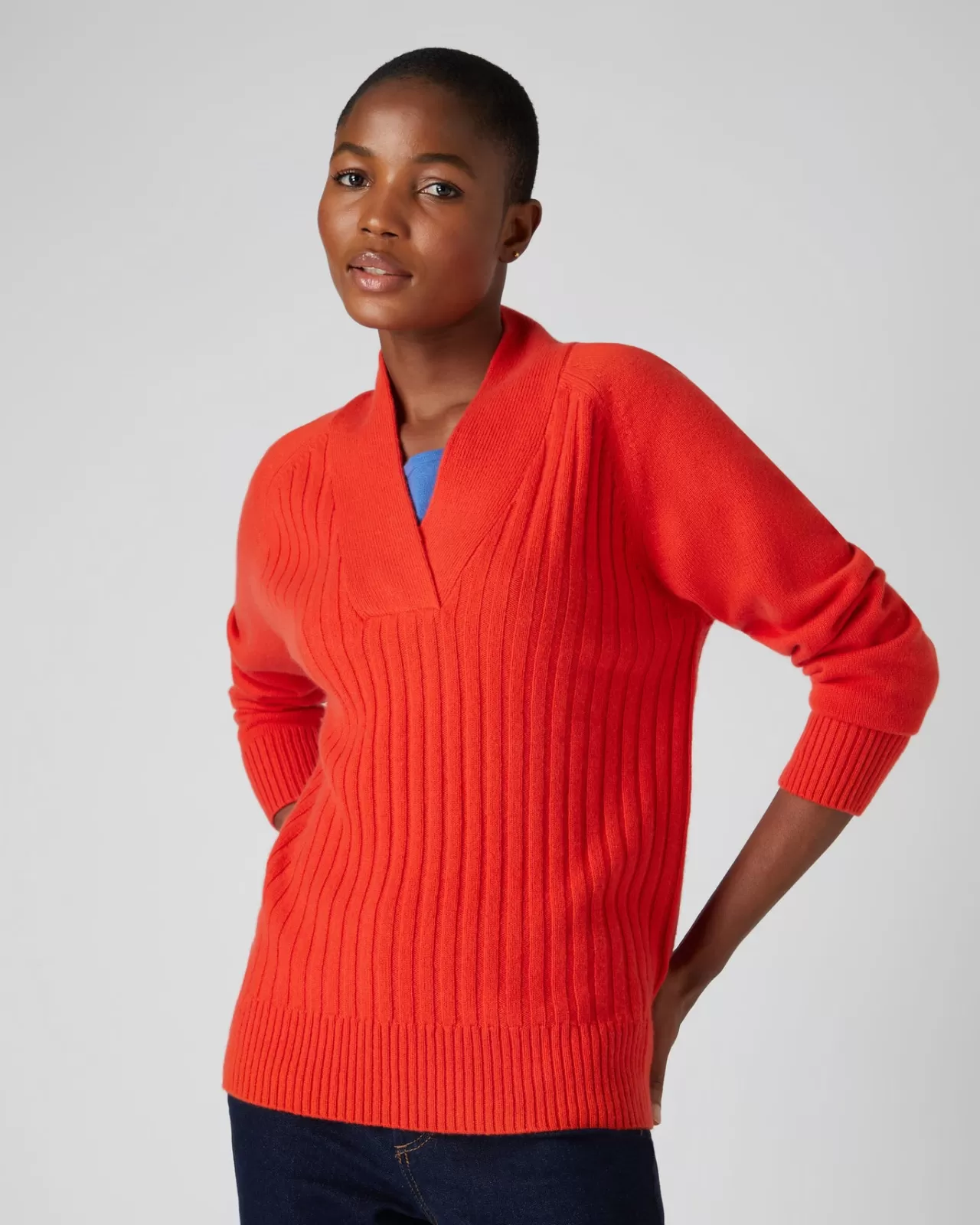 Women N.Peal V Necks | Women'S V Neck Wide Rib Cashmere Jumper