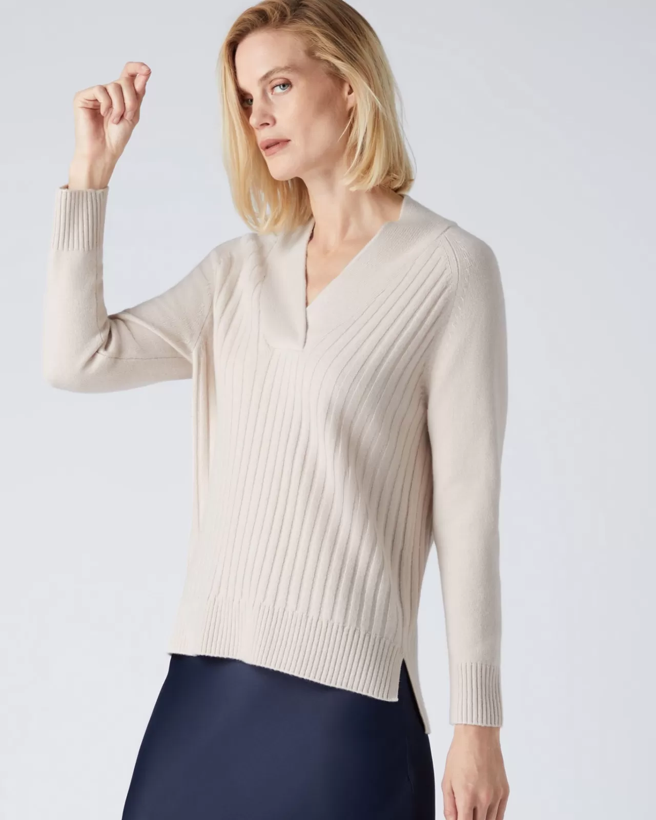 Women N.Peal V Necks | Women'S V Neck Wide Rib Cashmere Jumper