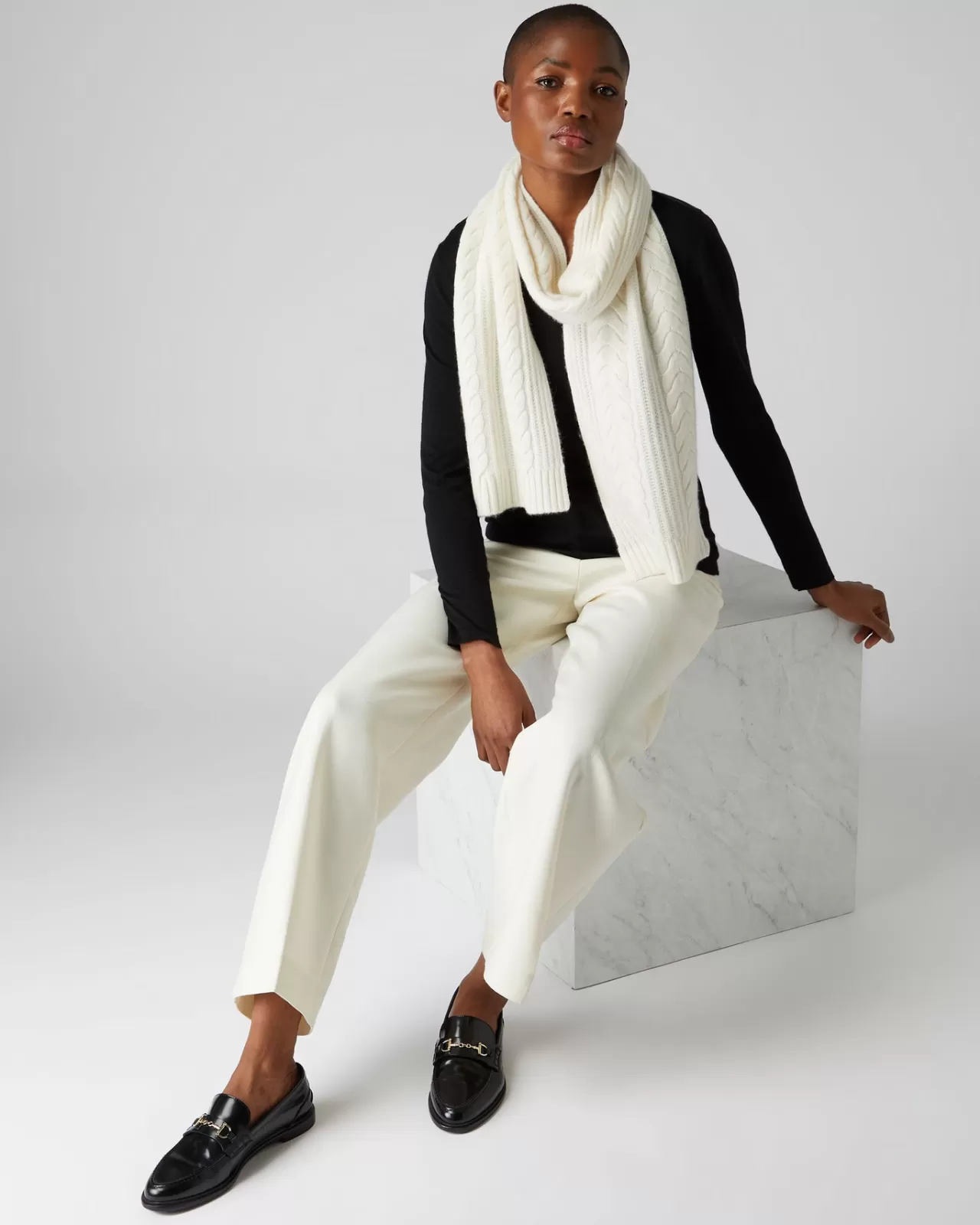 Women N.Peal Cashmere Scarves | Women'S Wide Cable Cashmere Scarf