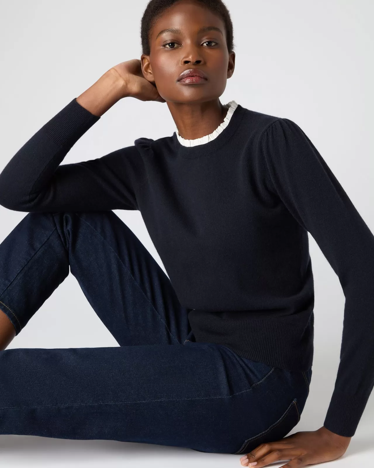 Women N.Peal Round Necks | Women'S Woven Ruffle Cashmere Jumper