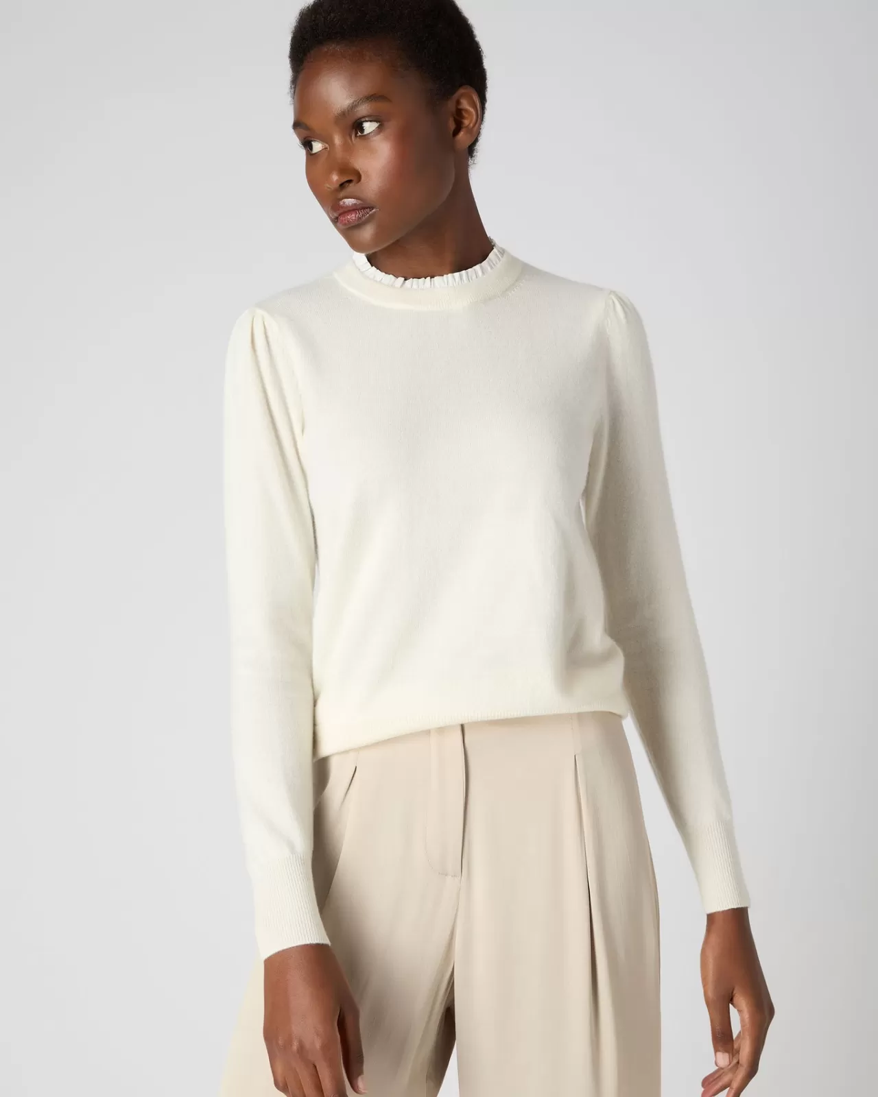 Women N.Peal Round Necks | Women'S Woven Ruffle Cashmere Jumper