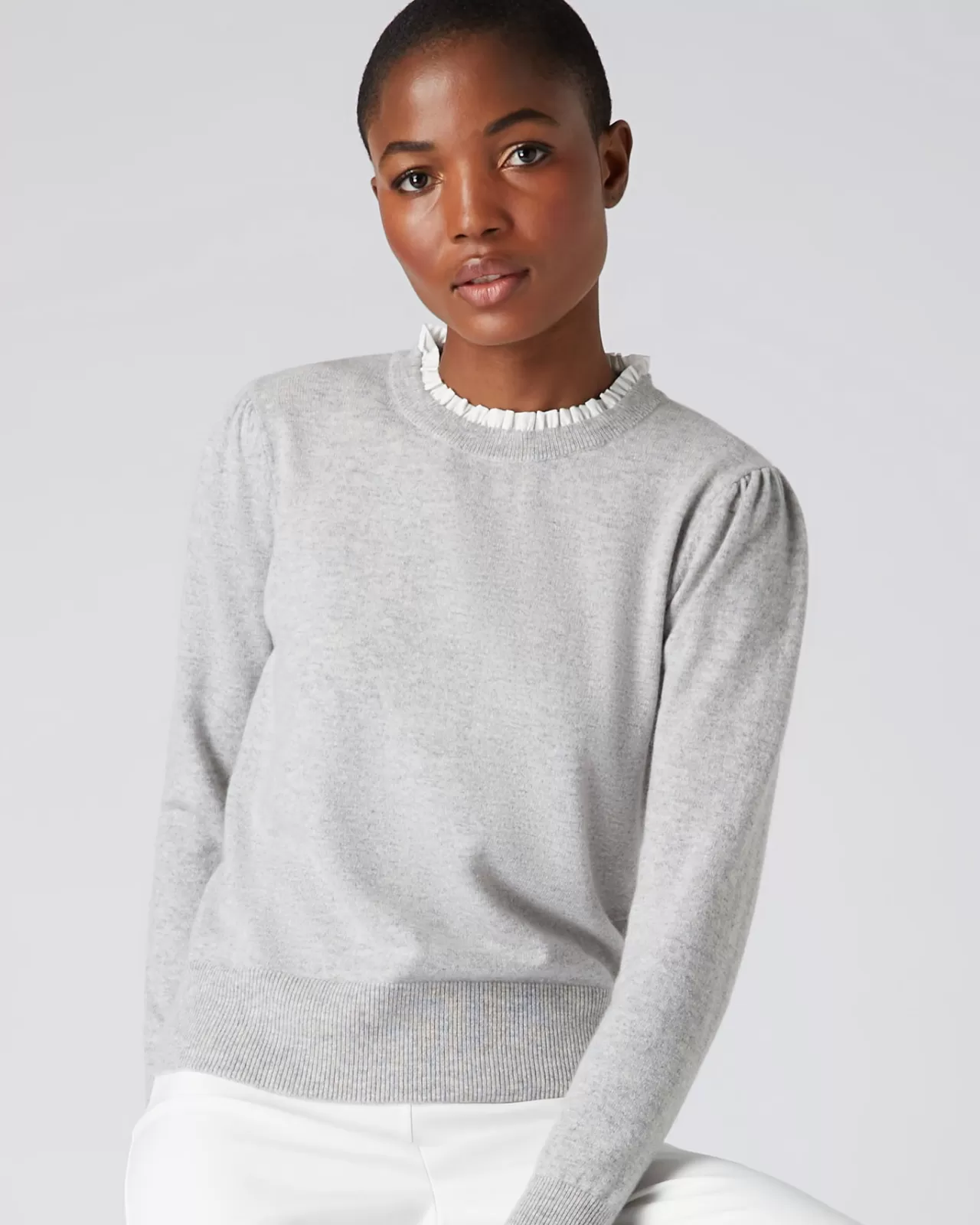 Women N.Peal Round Necks | Women'S Woven Ruffle Cashmere Jumper